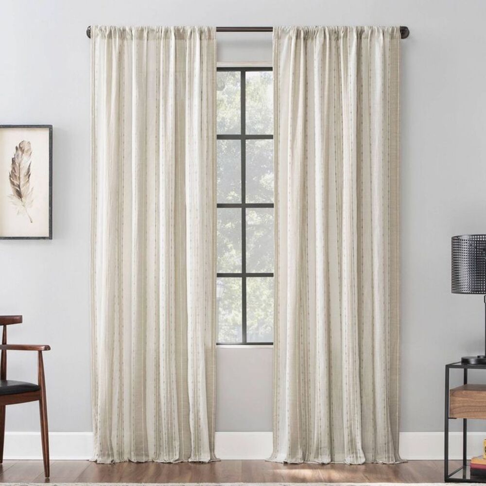 Archaeo - 84"x52" Slub Texture Stripe Cotton Light Filtering White